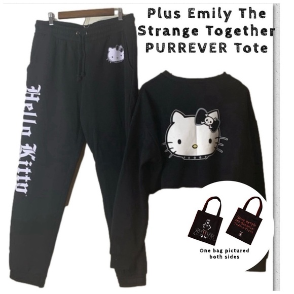 Hello Kitty Tops - Dolls Kill Hello Kitty 3 Piece Sweatpants Sweatshirt XXL Emily the Strange Tote